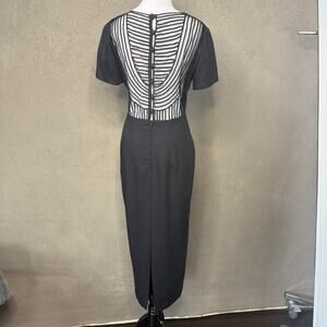 CW Clifford & Wills Black Sheath Dress Sheer Striped Back Size 6